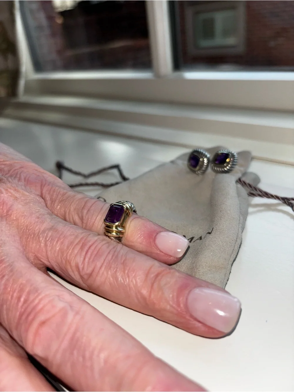 David Yurman Gold and Amethyst Cable-Style Ring